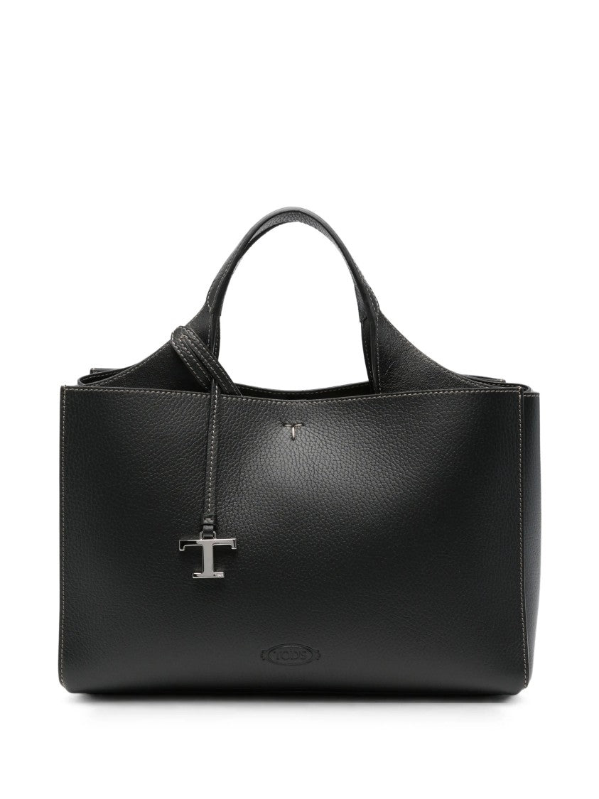 Tod's Structured Black Handbag With Dual Handles And Detachable Strap