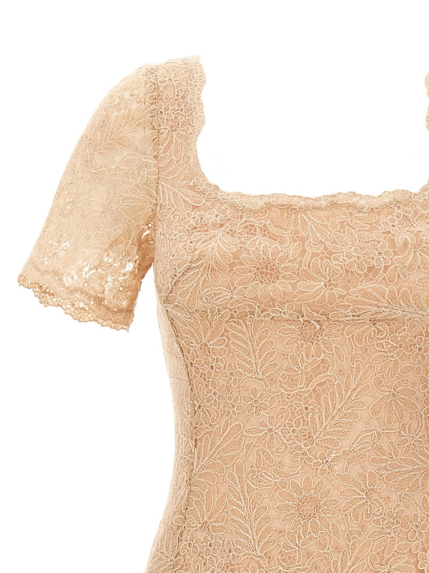 Ermanno Scervino Floral Lace Midi Dress With Square Neckline