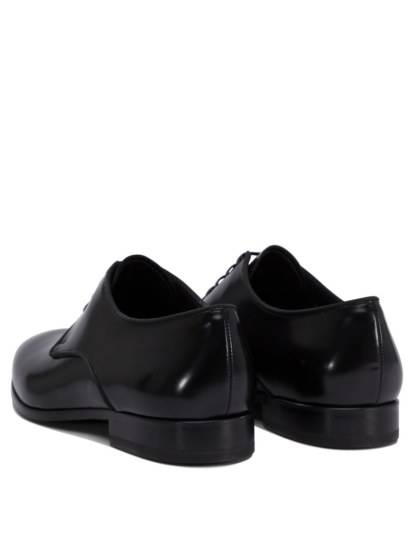 Fabi Polished Black Leather Lace-Up Shoes