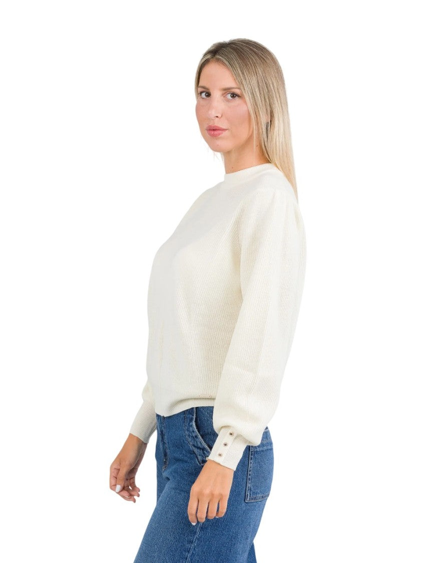 Kocca Bishop Sleeve Pullover With Button-Decorated Cuffs