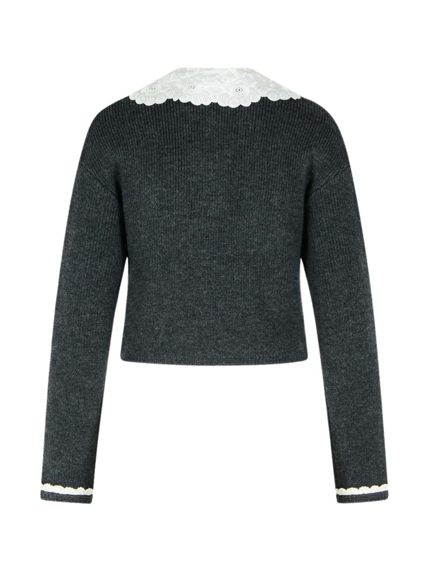 Self-Portrait Gray Jeweled Button Wool Cardigan