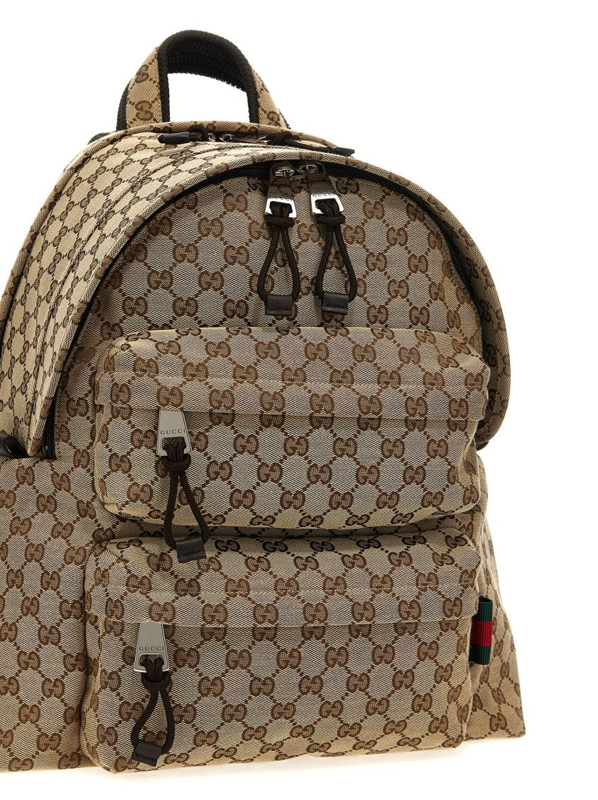 Gucci Medium Gg Fabric Backpack With Embossed Logo