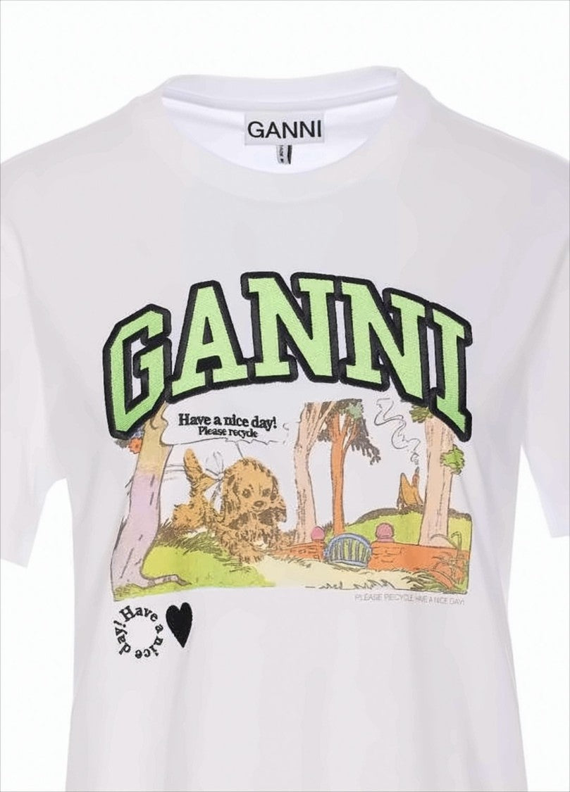 Ganni Classic Relaxed-Fit Graphic T-Shirt