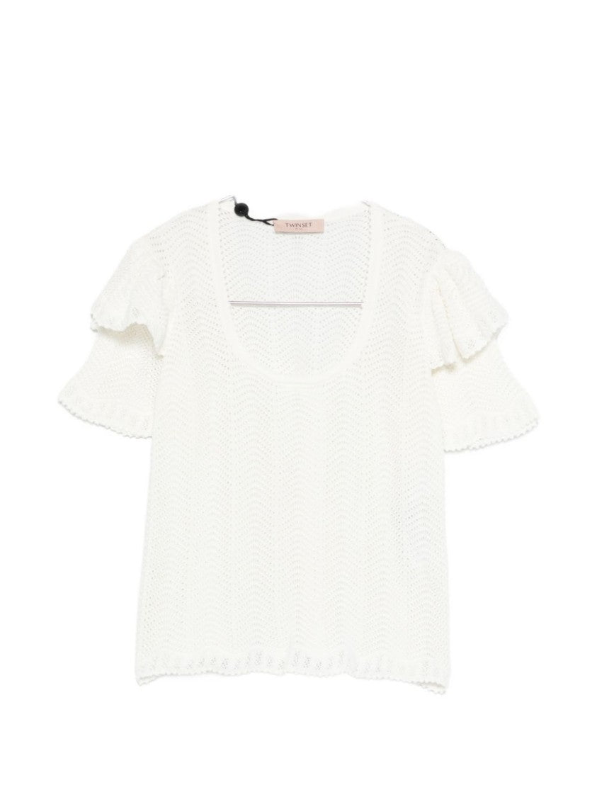 Twin-Set White Ruffle Detail Sweater