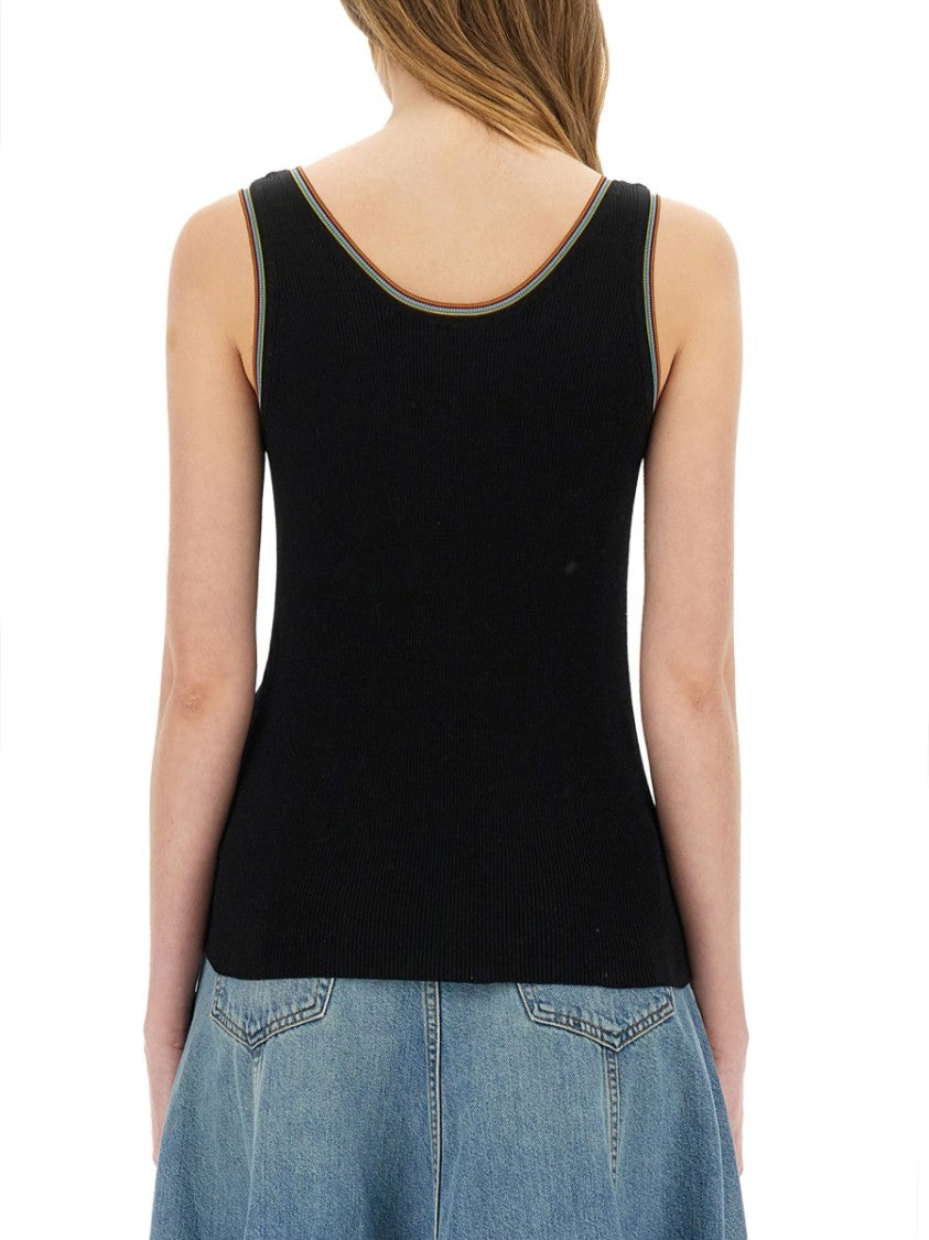 Paul Smith Ribbed Black Cotton Tank Top