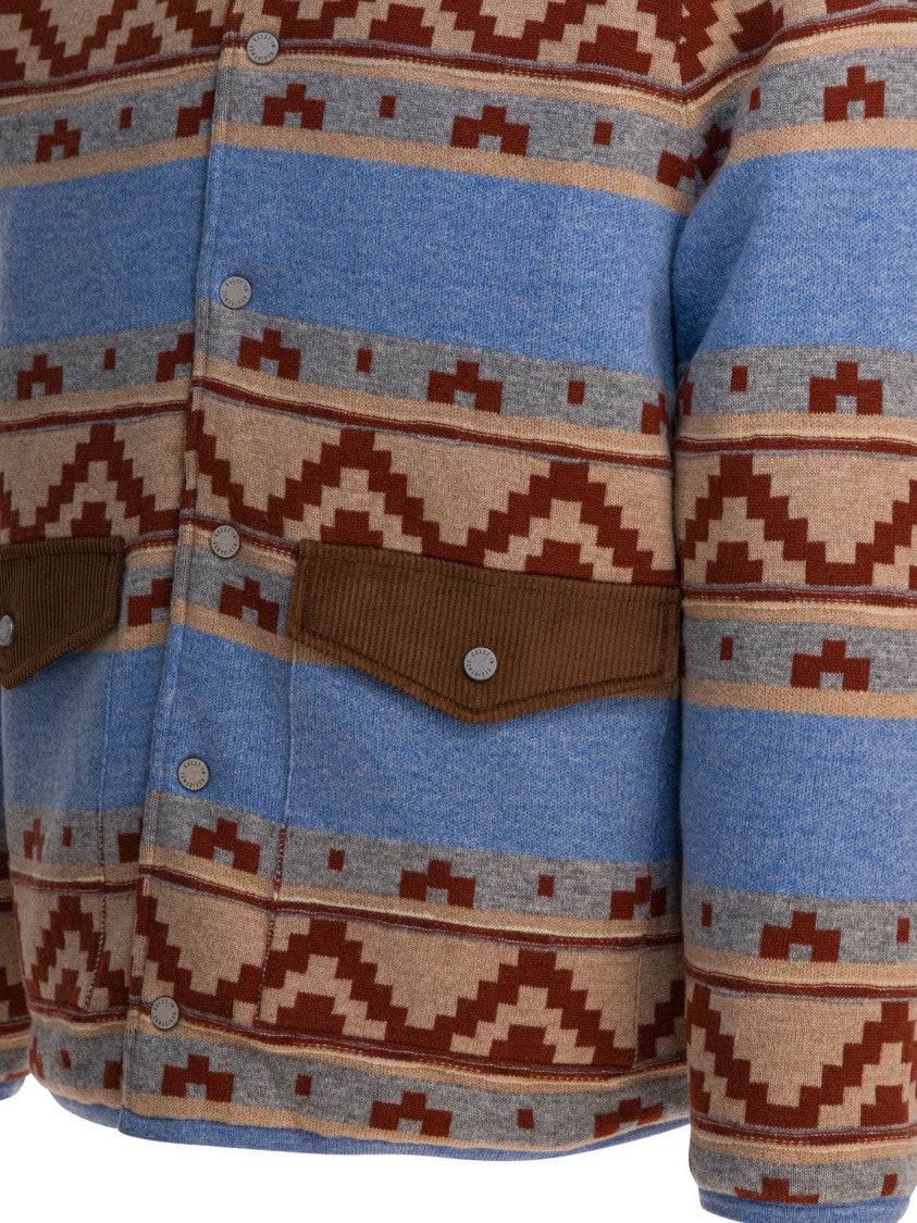 Guest In Residence Geometric Patterned Blue Jacket With Corduroy Collar