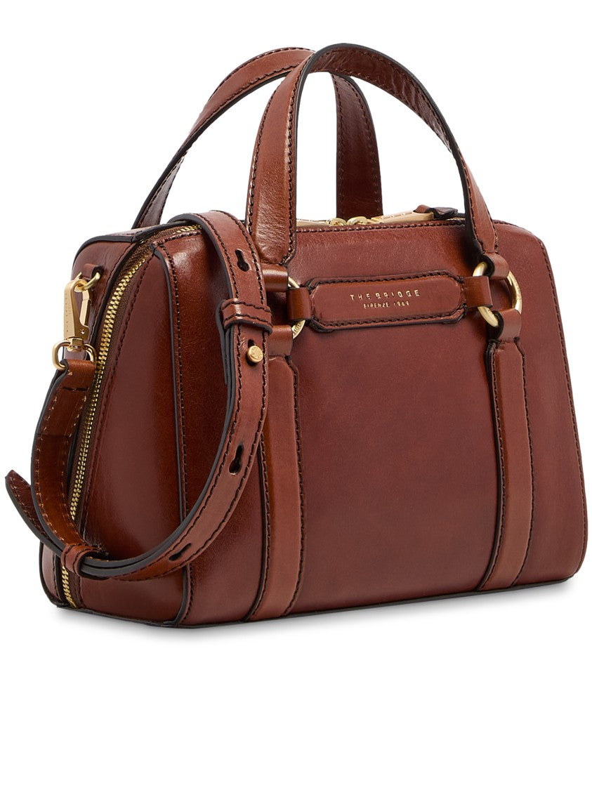 The Bridge Structured Brown Leather Handbag With Gold-Tone Hardware
