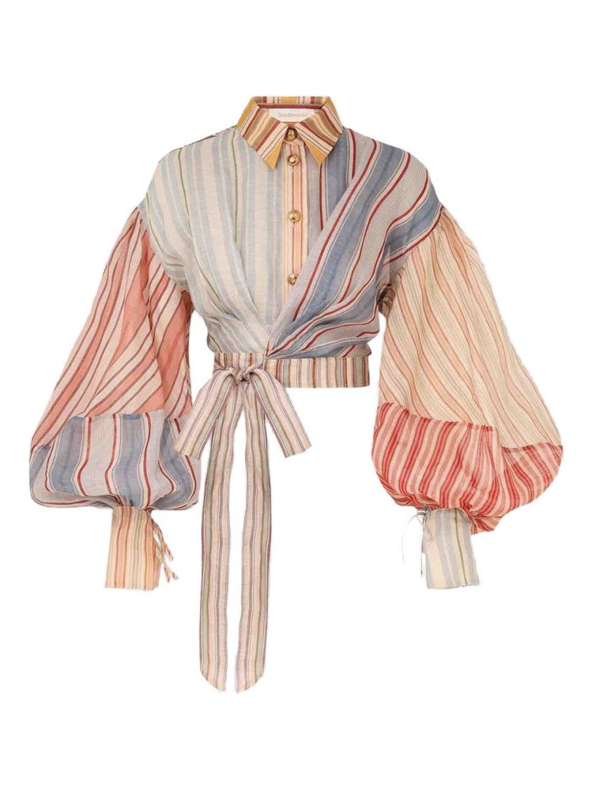 Zimmermann Multicolour Striped Cropped Blouse With Balloon Sleeves