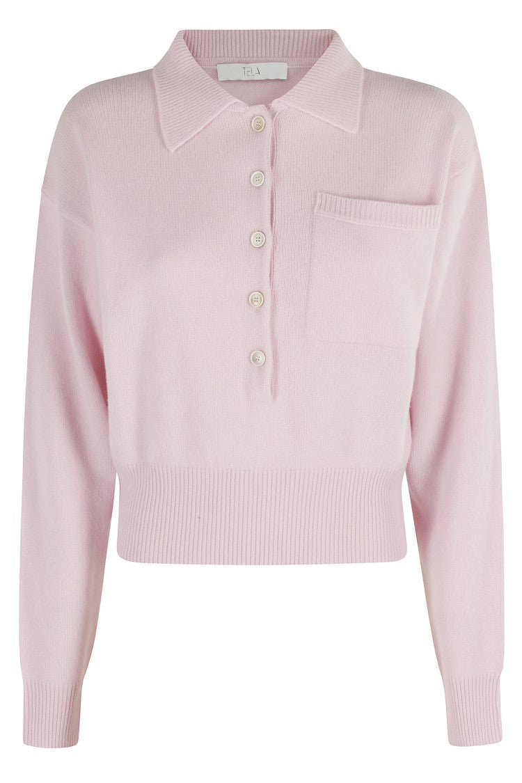 Tela Cropped Merino Wool Sweater With Classic Polo Collar