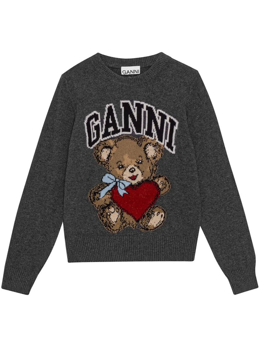 Ganni Graphic Wool Mix Bear Crewneck
