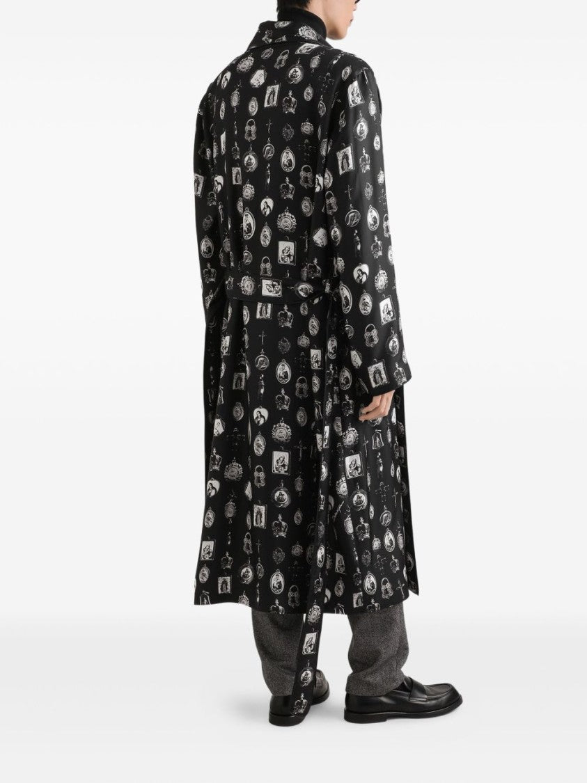 Dolce & Gabbana Houndstooth Patterned Grey Trousers With Drawstring Waist