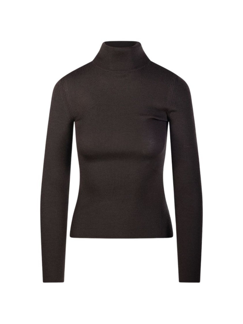 Max Mara Ribbed Knit Top With High Neckline And Fitted Silhouette