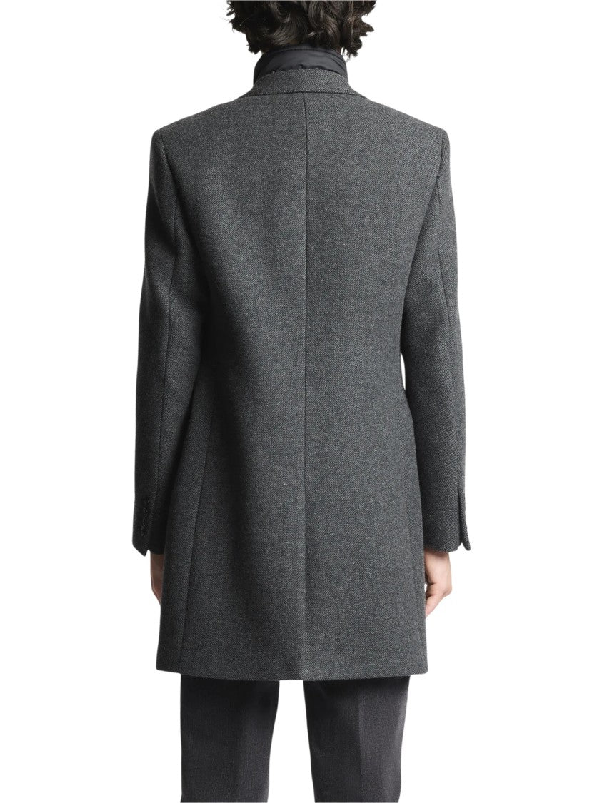 Fay Tailored Three-Button Coat With Herringbone Pattern And Padded Insert