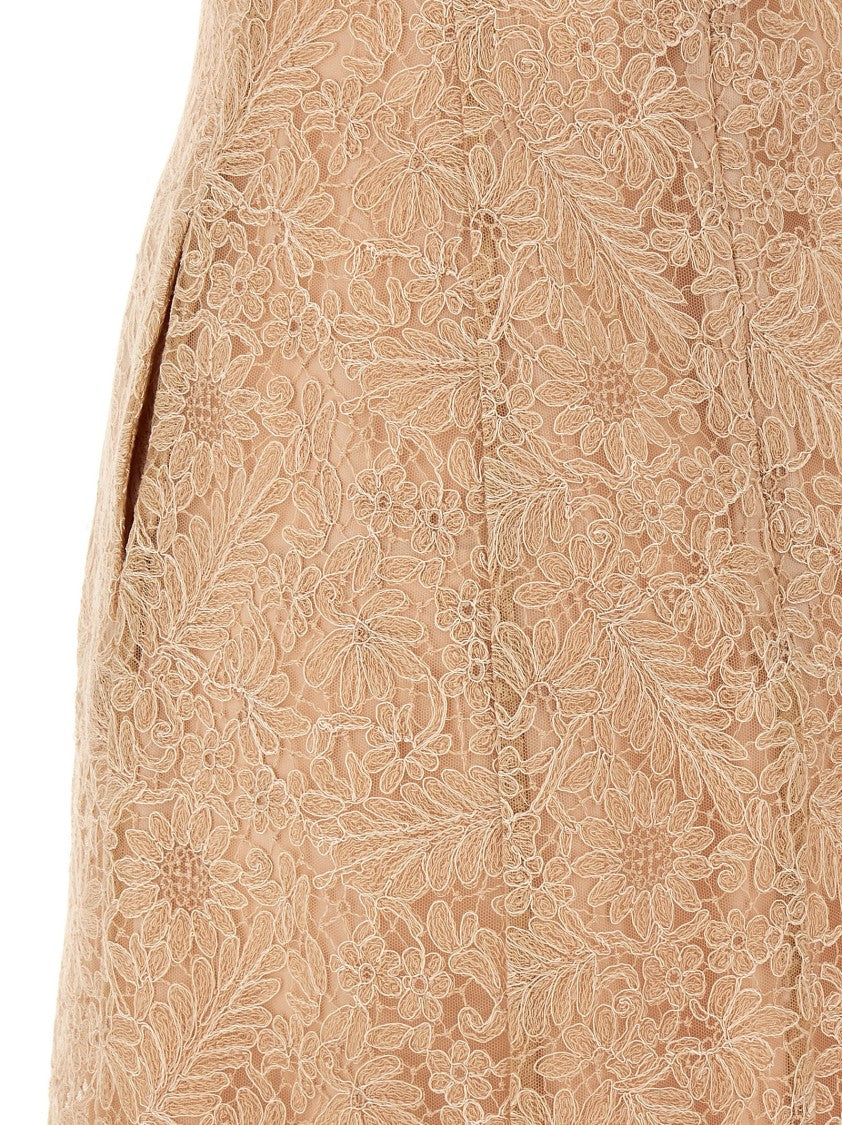 Ermanno Scervino Floral Lace Midi Dress With Square Neckline