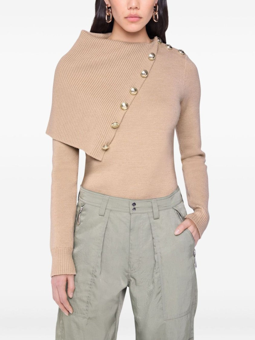 Rabanne Asymmetrical Merino Wool Sweater With Oversized Turtleneck