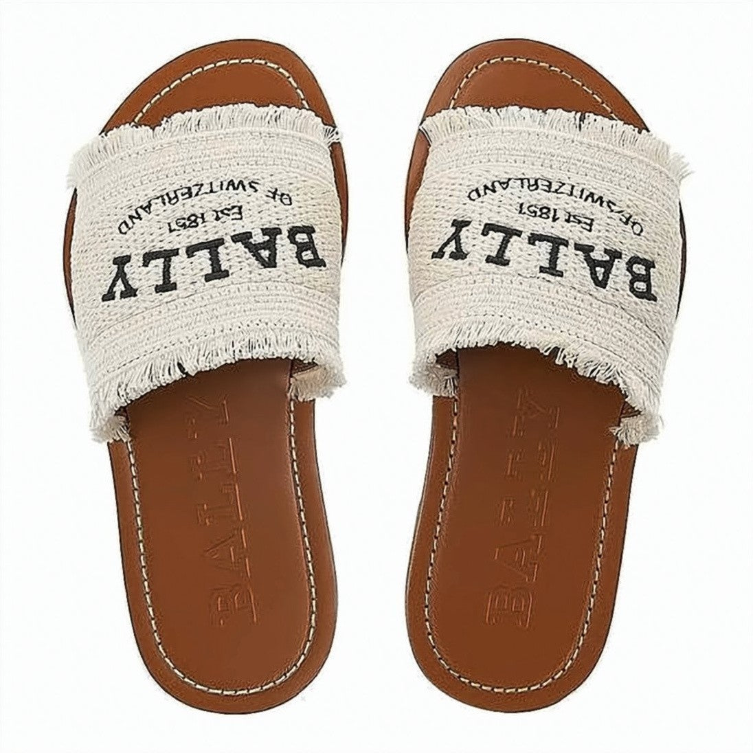 Bally Textured Cream Strap Mules With Rustic Detailing