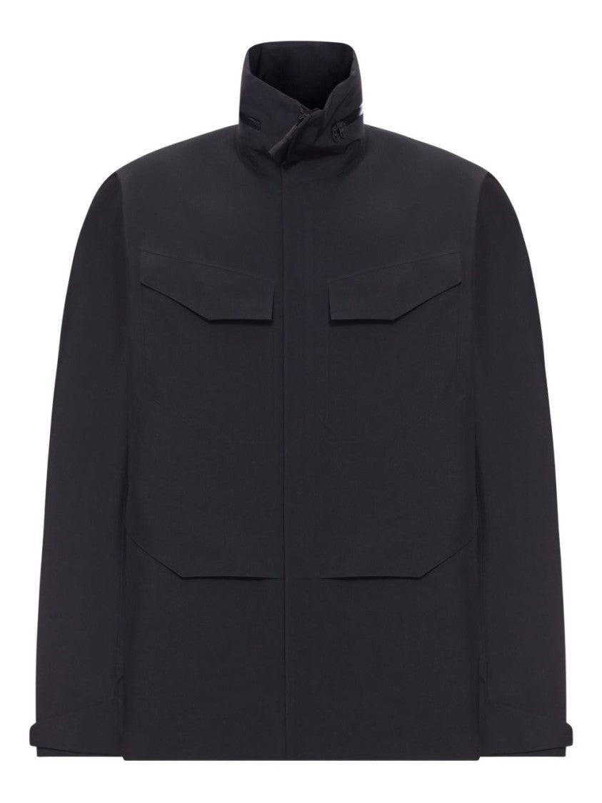 Veilance High Neck Black Jacket With Zip Fastening