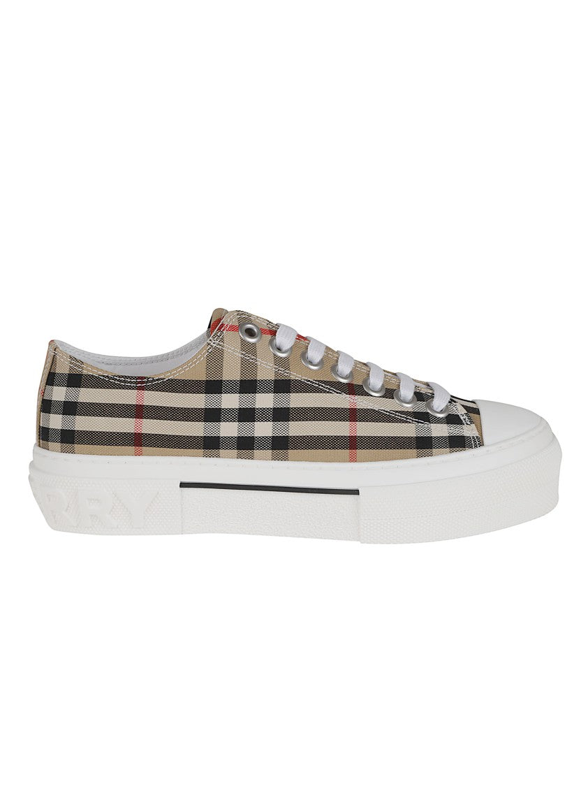 Burberry Beige Check Low-Top Sneakers With Contrasting Elements