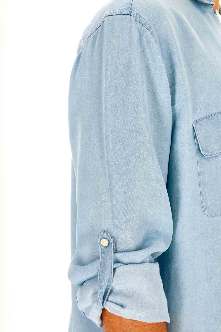 Officine Generale Leto Model Lyocell Bowling Collar Shirt