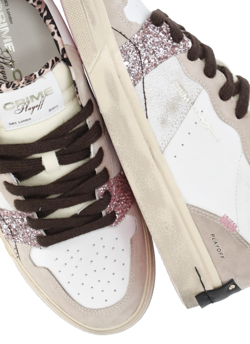 Crime London White Playoff Suede Glitter Leather Sneakers