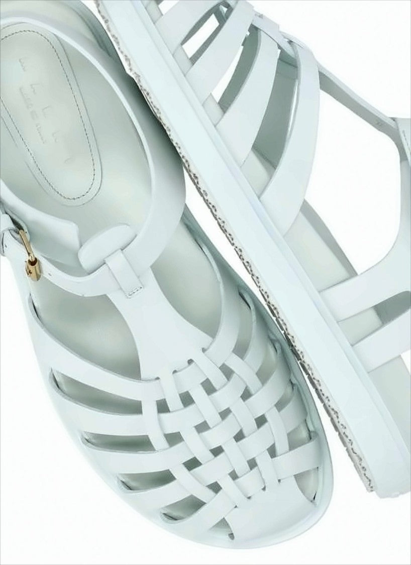 Marni Woven Leather Strap Sandals With Ankle Buckle Closure