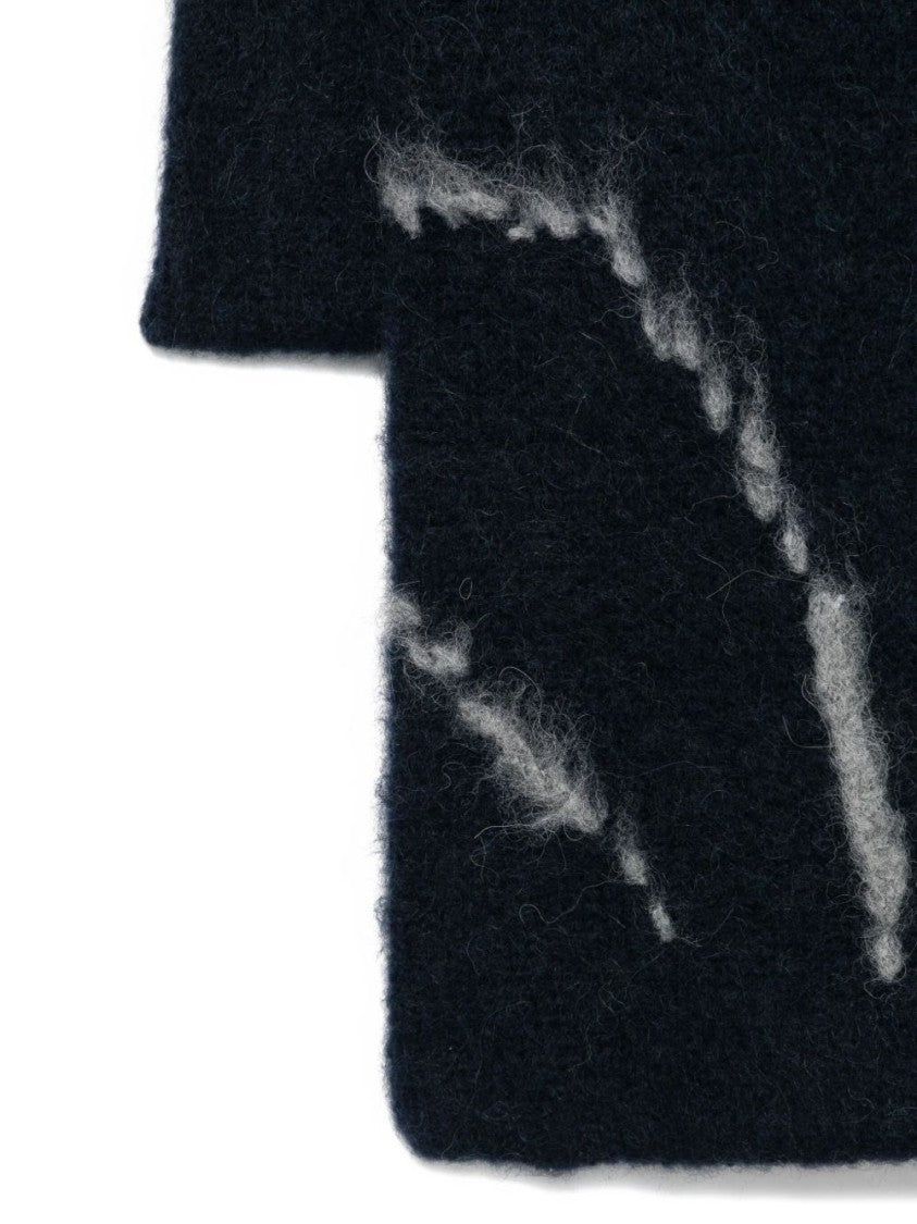 Dries Van Noten Navy Blue Abstract Pattern Rectangular Scarf