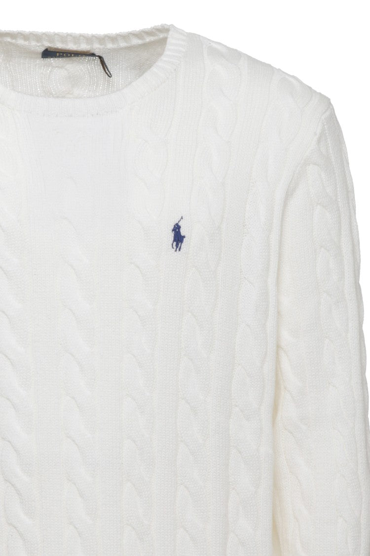 Polo Ralph Lauren White Pony Braided Cotton Sweater