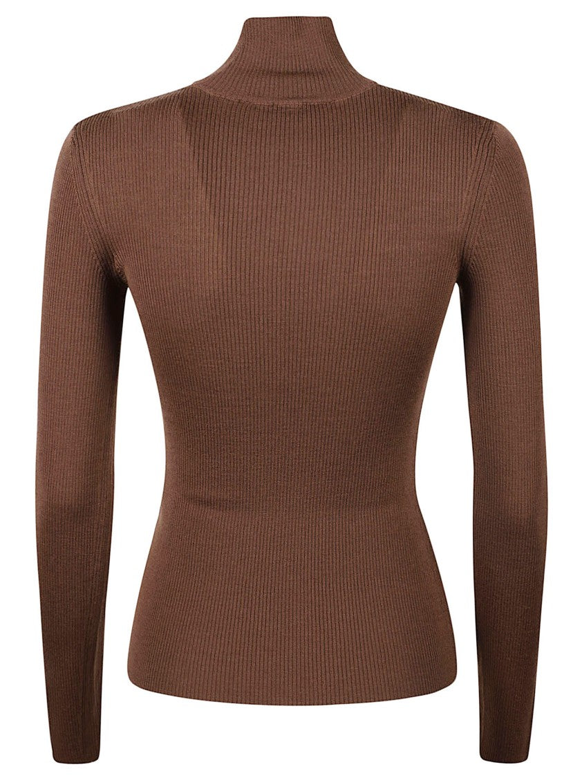 Max Mara Fitted Ribbed Knit Top With High Neckline