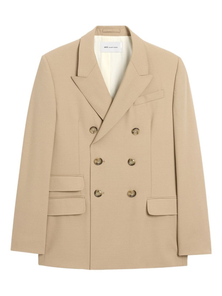 Ami Paris Beige Horn Buttons Wool Blazer