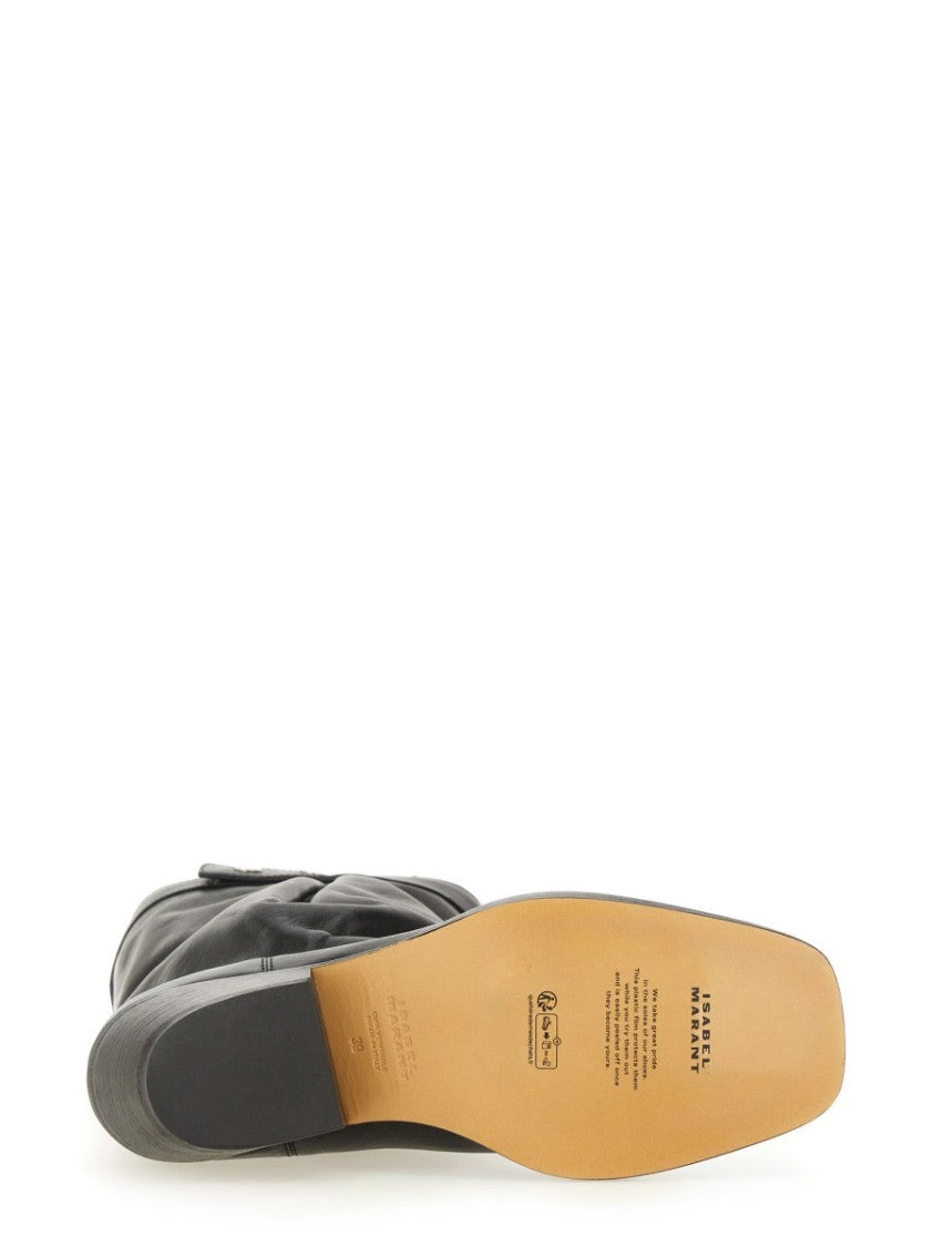 Isabel Marant Sleek Leather Boots With Pointed Toe And Snap Button Accents