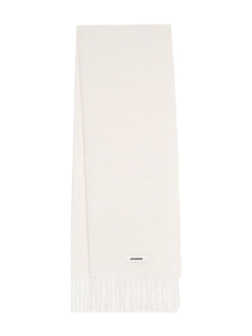 Jacquemus Beige White Fringed Wool Blend Scarf