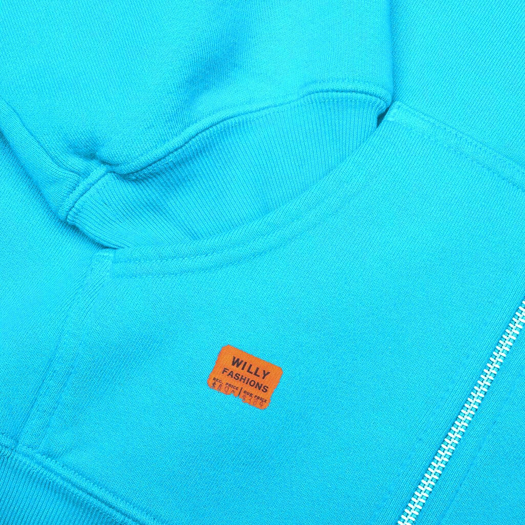 Willy Chavarria Light Blue Cotton Hooded Sweatshirt With Front Zip And Logo Accents