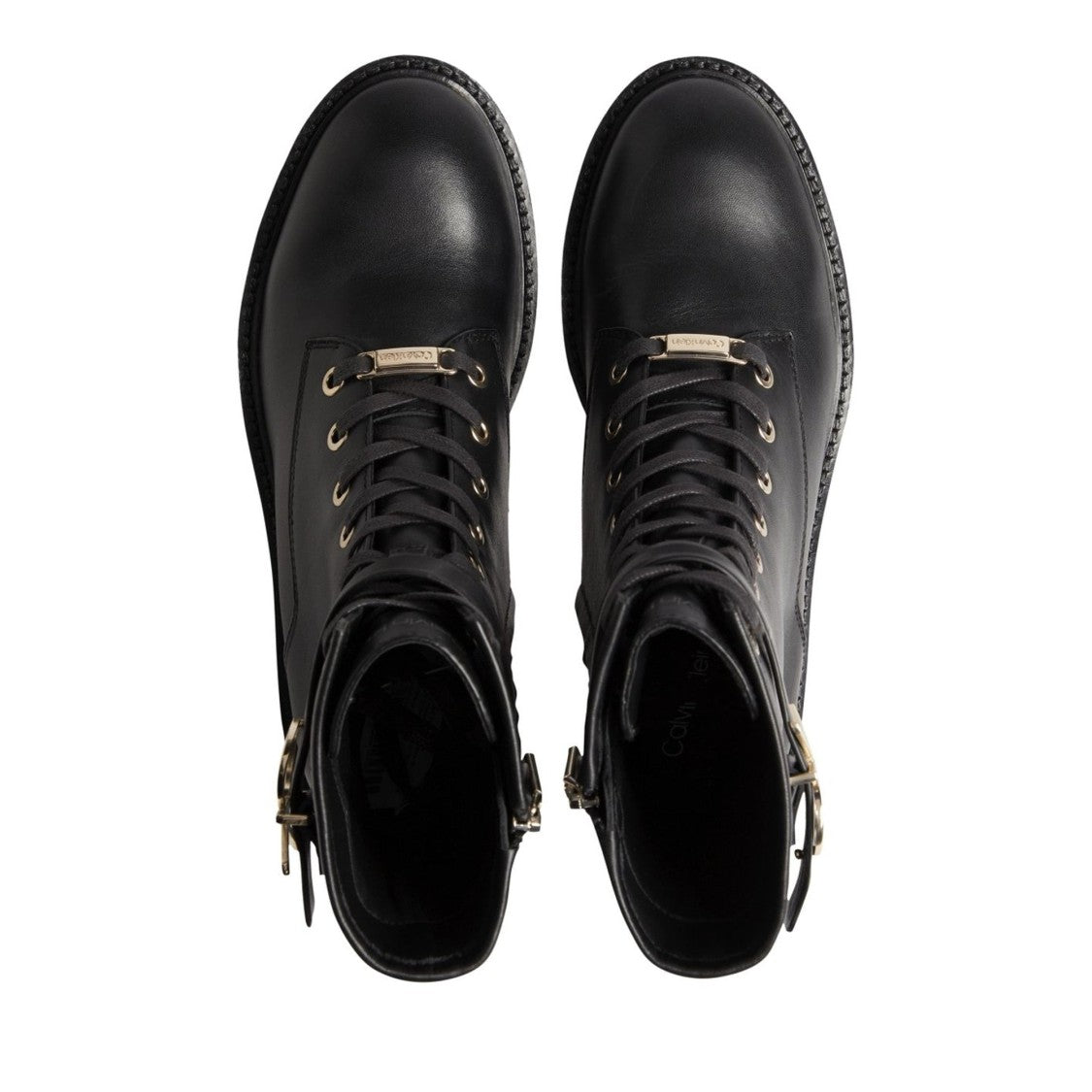 Calvin Klein Black Edgy Metallic Accent Leather Combat Boots
