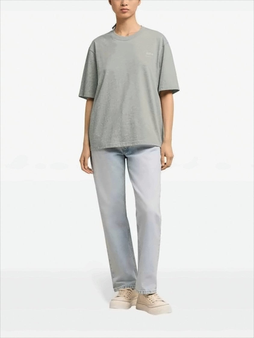 Ami Paris Relaxed Fit Grey Cotton T-Shirt With Subtle Logo