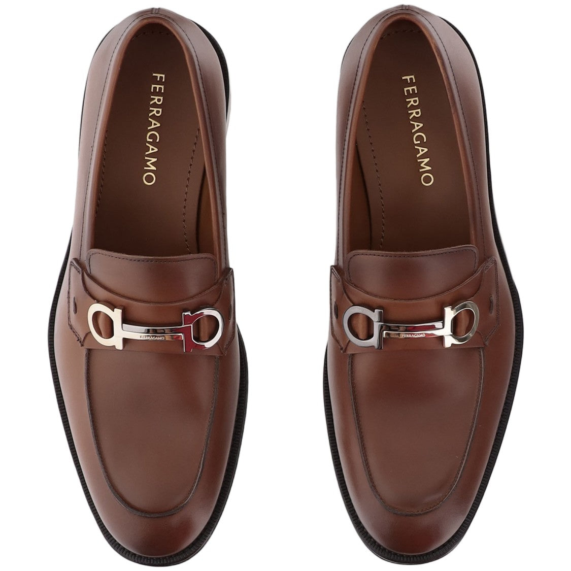 Salvatore Ferragamo Brown Hook Detail Leather Loafers