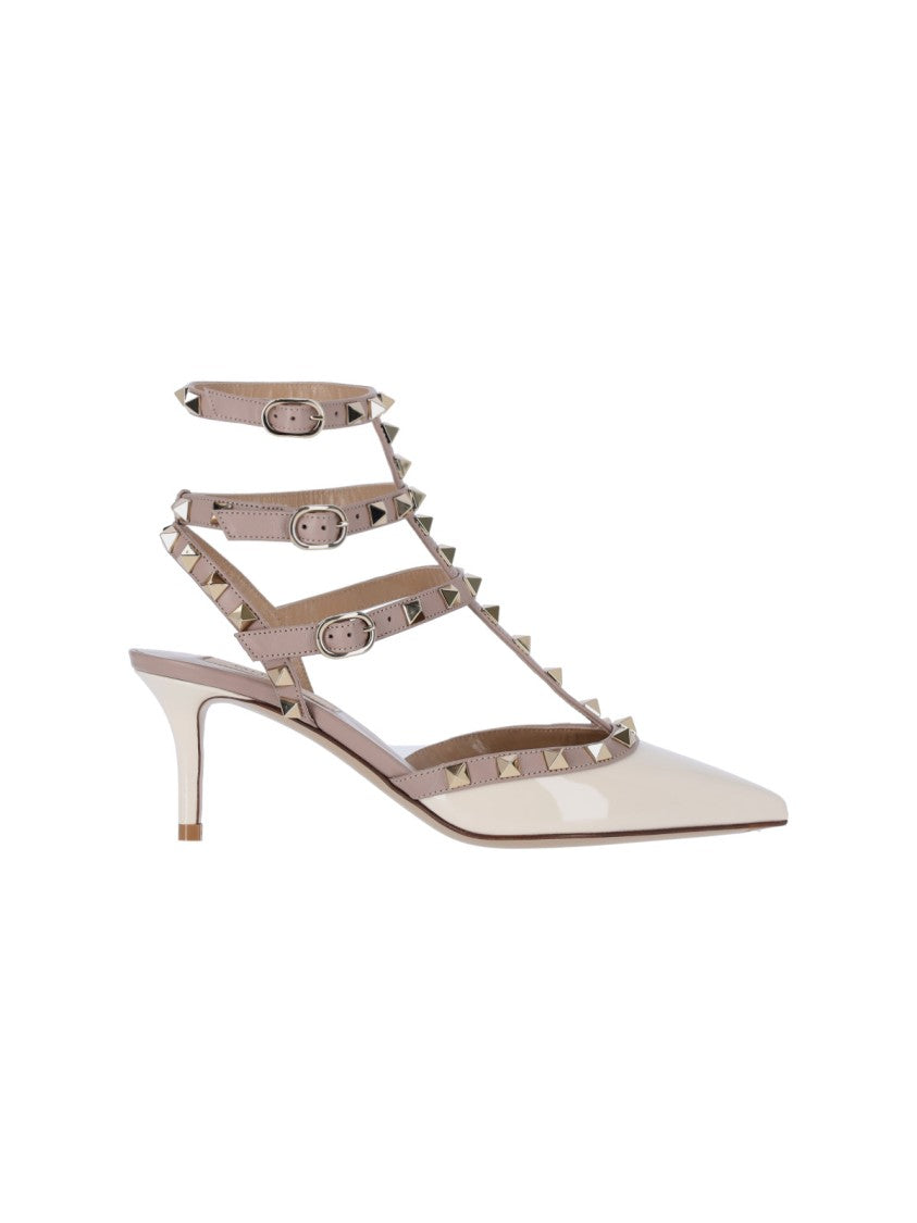 Valentino Garavani White Pointed-Toe Rockstud Leather Pumps