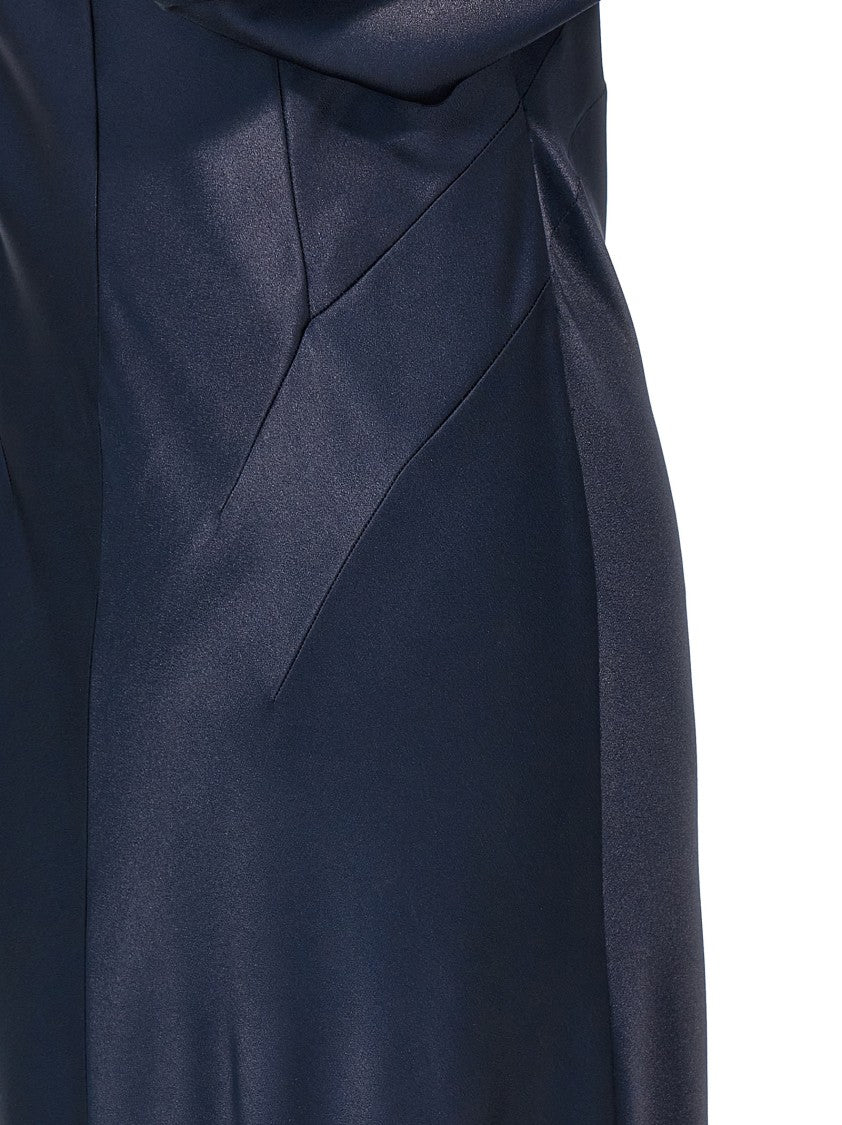 Alberta Ferretti Long Satin Dress With High Neck