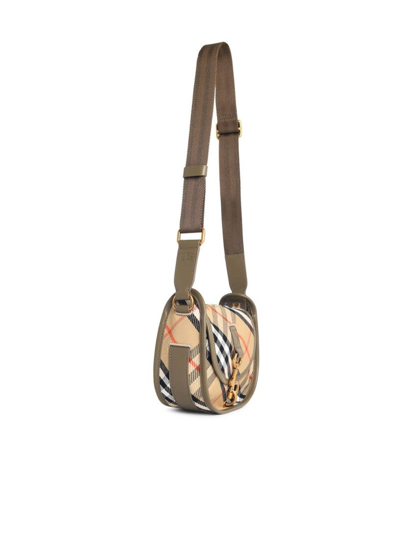 Burberry 'B Clip' Mini Messenger Bag In Beige Sand Cotton Blend