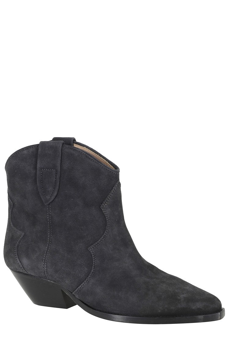Isabel Marant Black Dewina Gz Pointed-Toe Cuban Heel Suede Ankle Boots