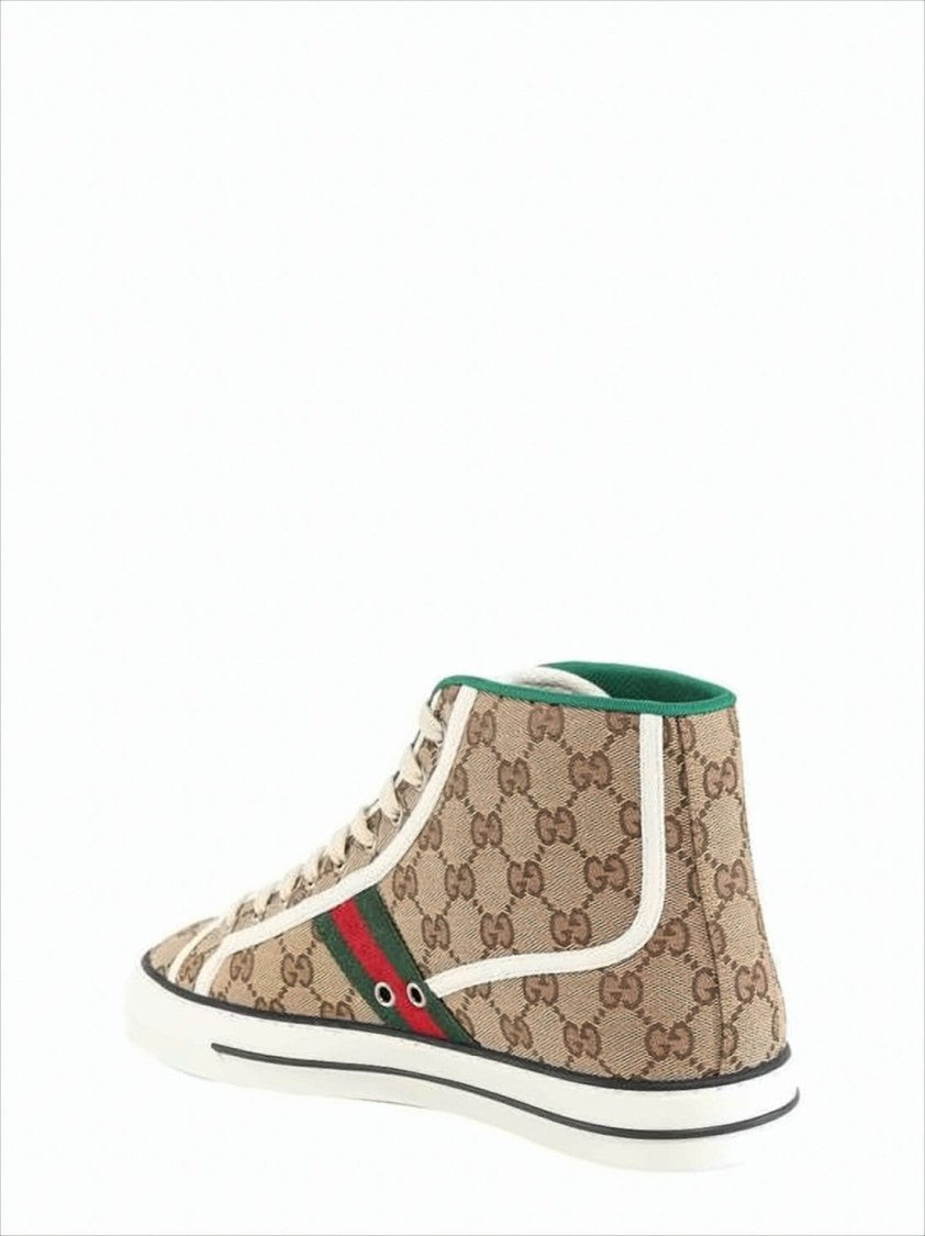 Gucci Beige Canvas High-Top Sneakers With Monogram