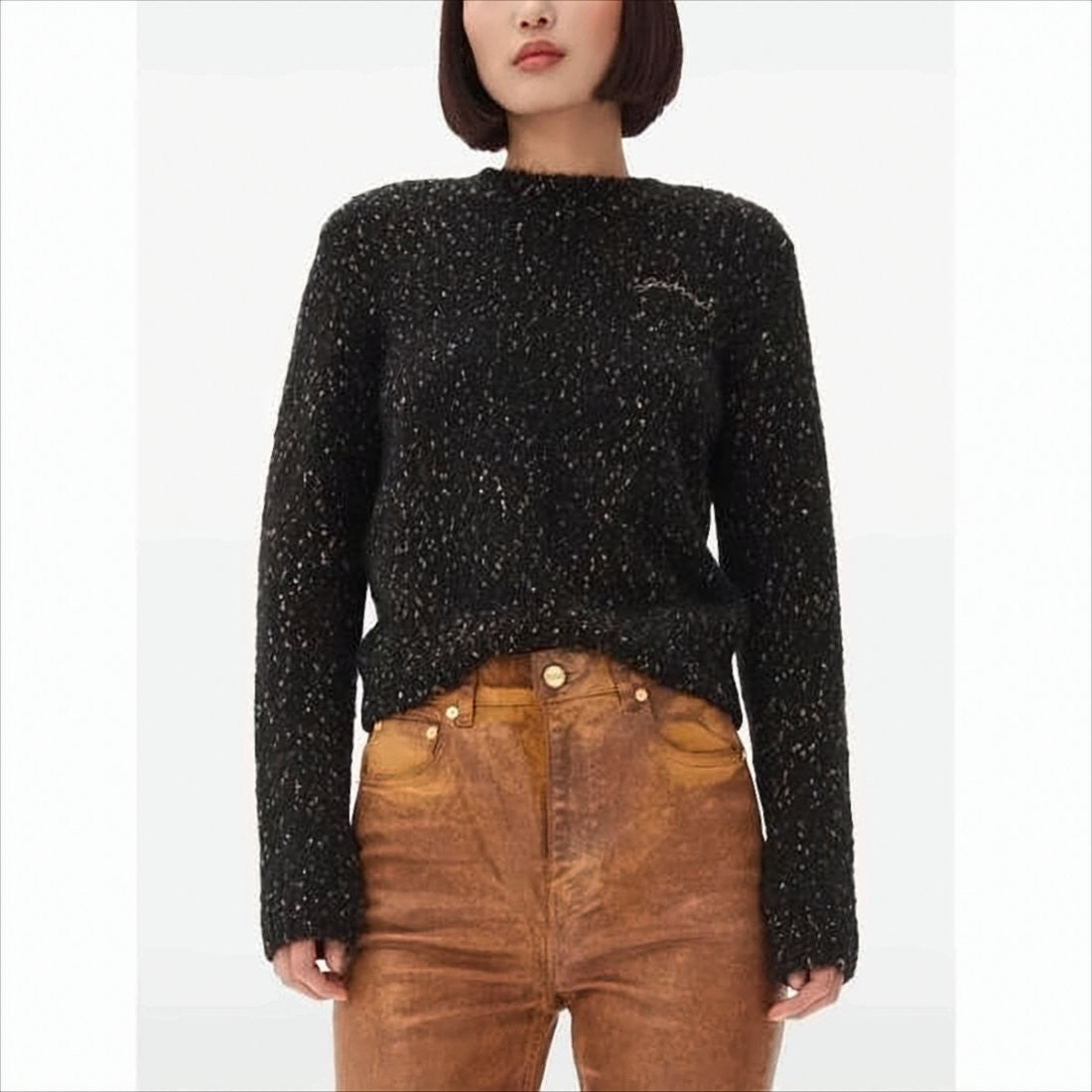 Ganni Textured Knit Sweater With Classic Crew Neckline