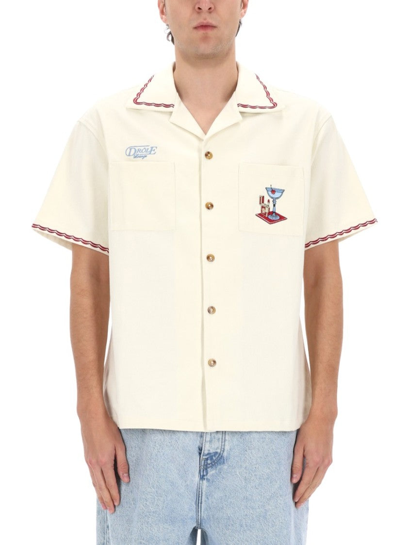 Drôle De Monsieur Cocktail Camp Collar Cotton Casual Shirt