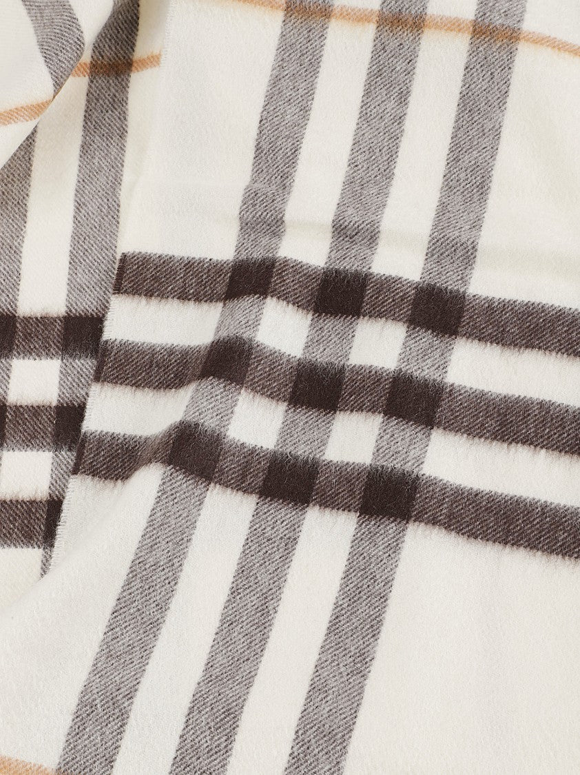 Burberry Pure Cashmere Scarf With Burberry Check Embroidery