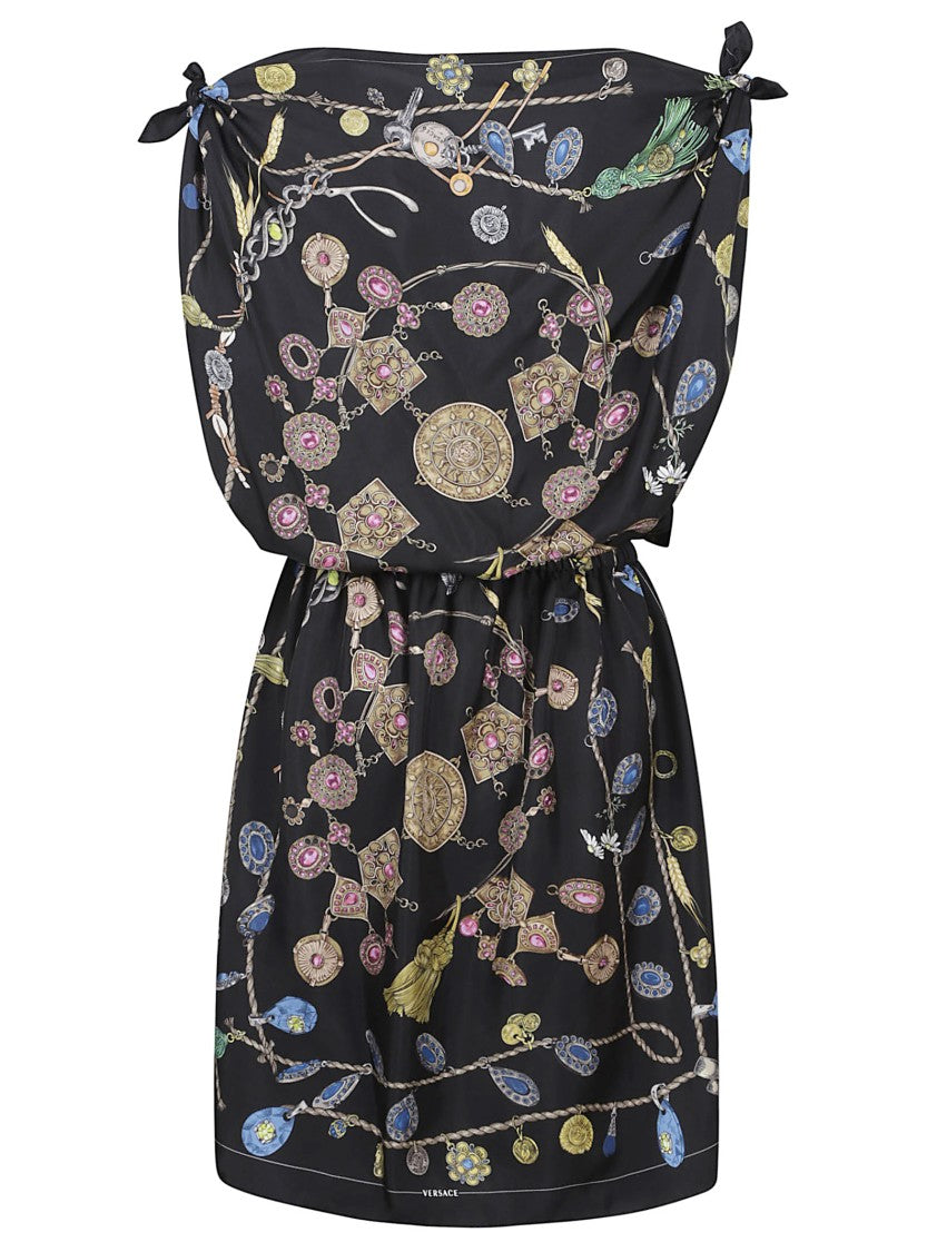 Versace Draped Mini Dress With Tie-Up Straps And Medusa Motif