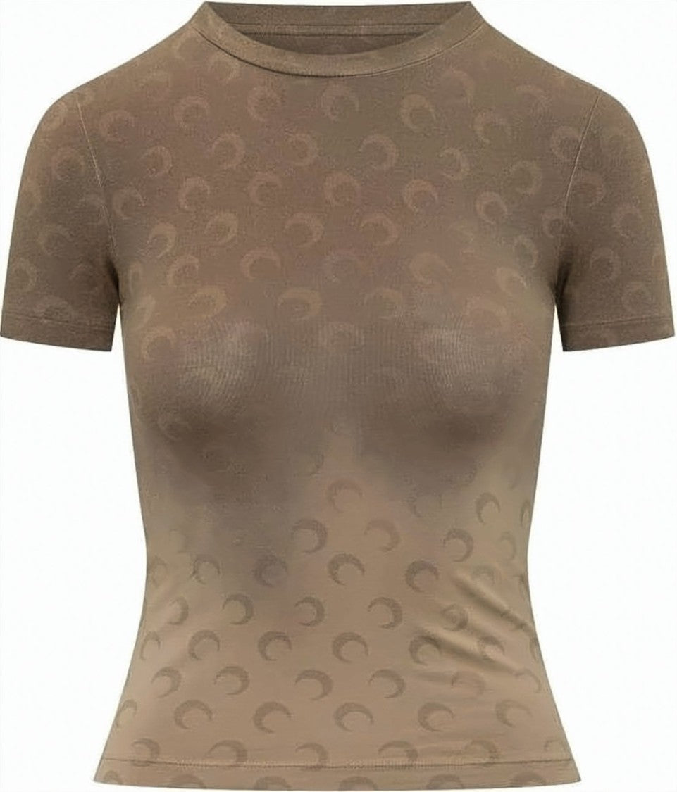 Marine Serre Fitted Jersey Top With Crescent Moon Pattern
