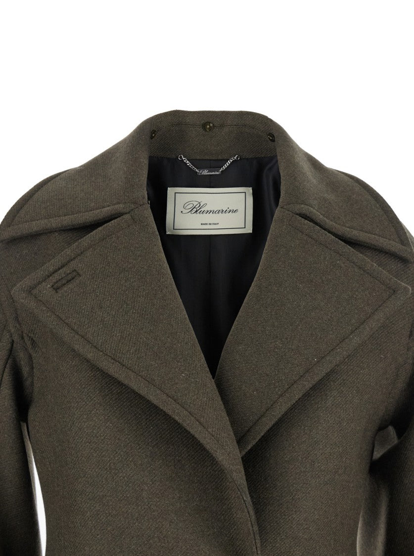 Blumarine Green Coat With Classic Lapels
