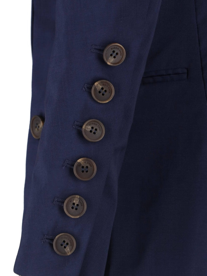 Eudon Choi Navy Blue Beatrice Double-Breasted Wool Blazer