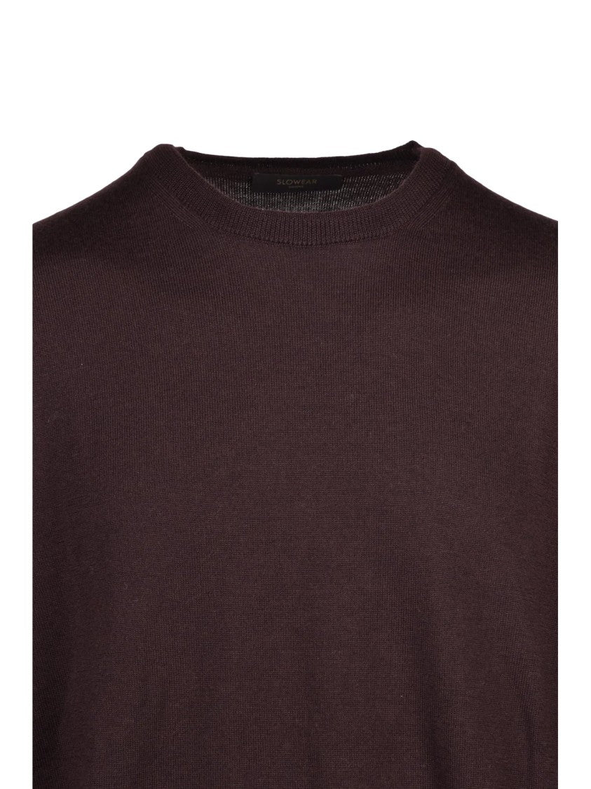 Slowear By Zanone Brown Virgin Wool Crewneck Sweater