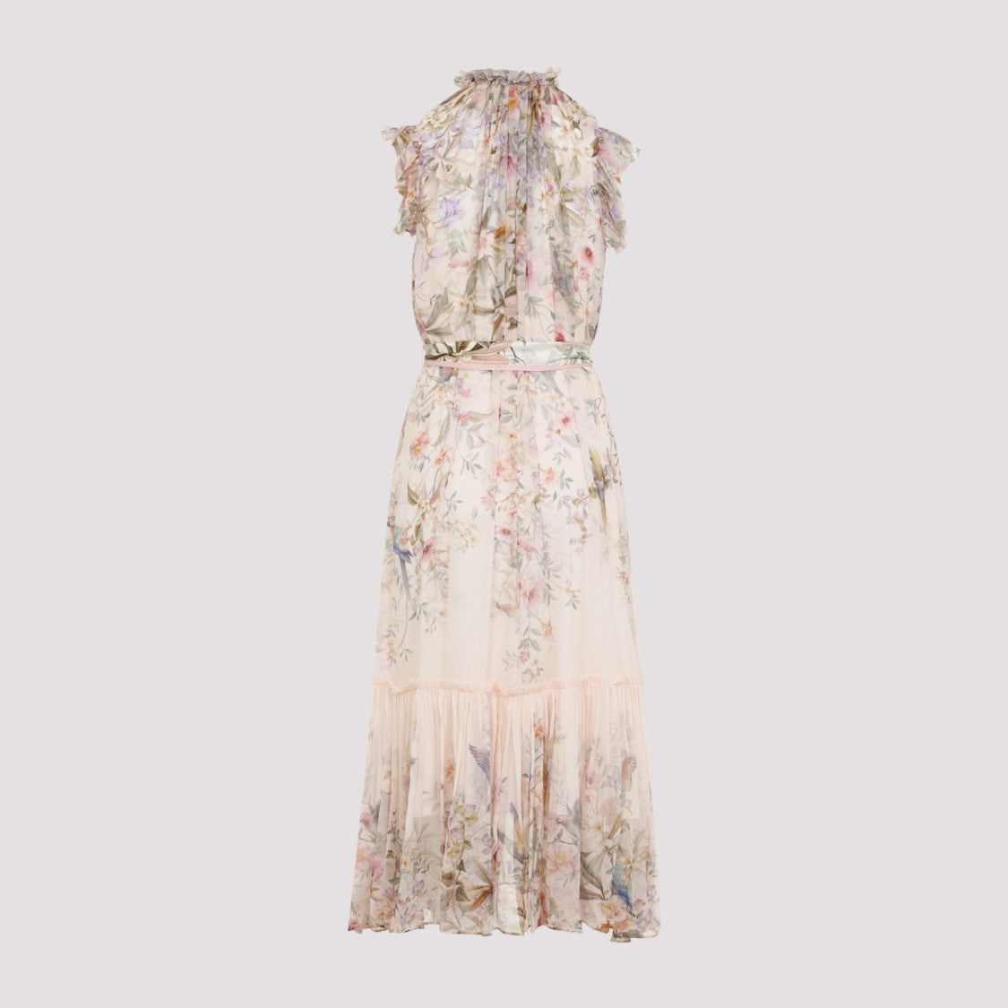Zimmermann Floral Print Midi Dress With Ruffled Neckline