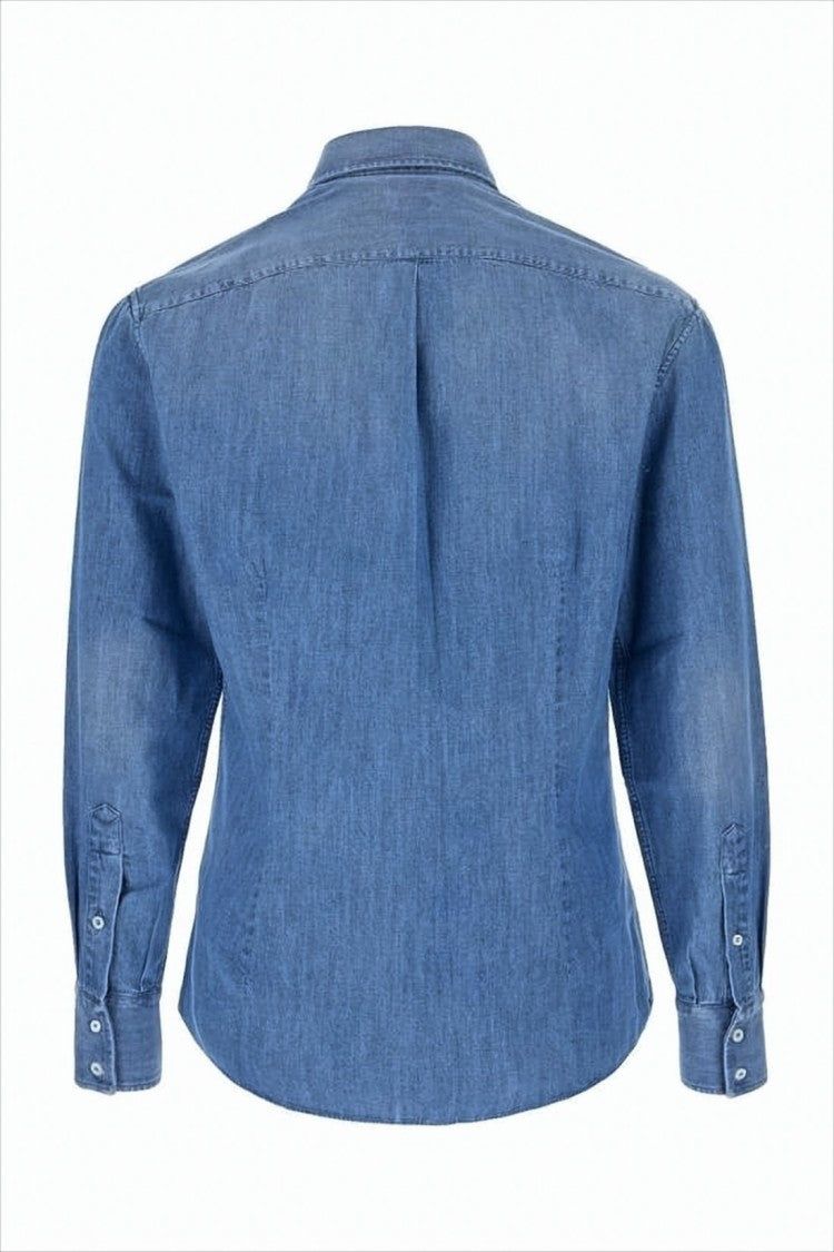 Brunello Cucinelli Classic Denim Long-Sleeve Shirt With Pointed Collar